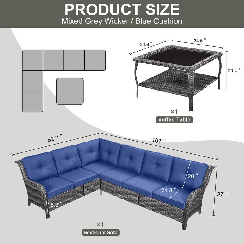 Gymojoy 6-seats L-Shaped Outdoor Corner Sectional Sofa Couch Conversation Set