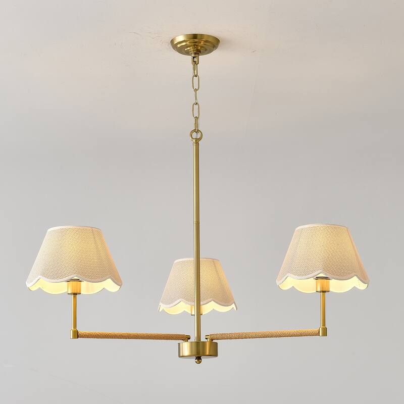 3-Light Contemporary Rope Fabric shade Chandelier,Gold Chandelier,Romantic Golden,Adjustable Pendant Lights Gold