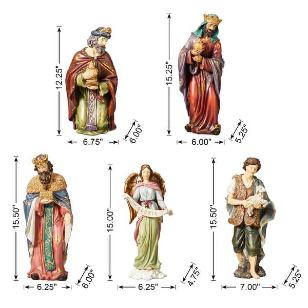 dimension image slide 17 of 30, Glitzhome 12pcs Resin Christmas Multi/ Blue/ Ivory Nativity Figurines Set