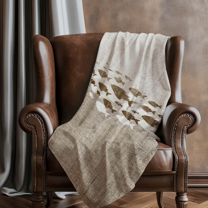Premium Machine Washable Modern Sea Life Sherpa Throw Blanket