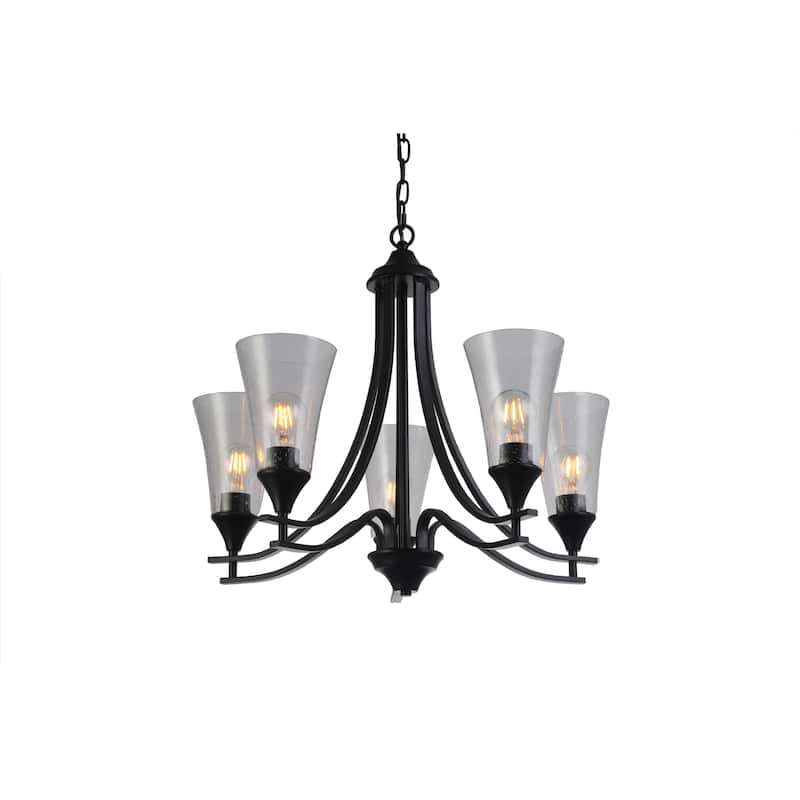 5-light Matte Black Chandelier w/ Seeded Bell Glass