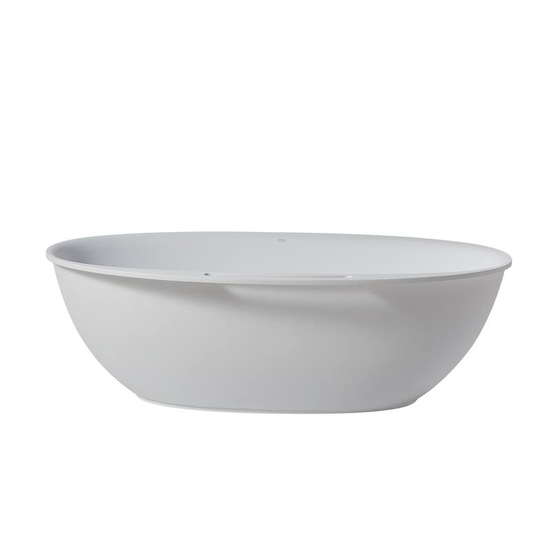 63/67 Inch Stone Resin Solid Surface Freestanding Soaking Bathtub with Center Drain in Matte White