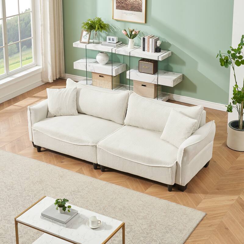 Convertible Corduroy Sofa Bed with Two Throw Pillows, Perfect for Small Spaces
