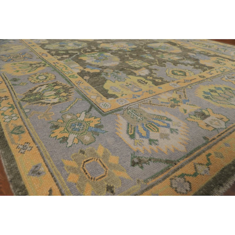 Hand Knotted Oriental 100% Wool Carpet Transitional All-Over Green Oushak Area Rug - 10' 4'' X 8' 7''