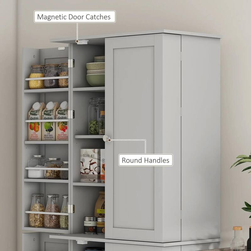 65" Kitchen Cabinet, Pantry Cabinet with 4 Doors and 16 Door Shelves