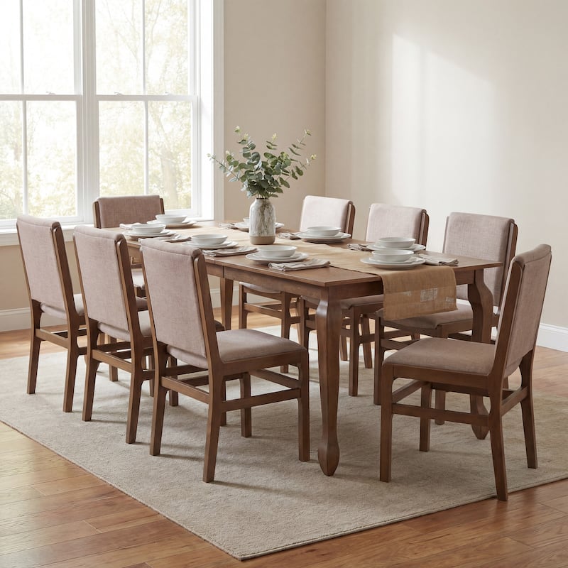 Christopher Knight Home - Rustic Extendable Dining Set with X-Frame Table and Upholstered Armless Dining Chairs - 9-Piece Set - Walnut+Beige