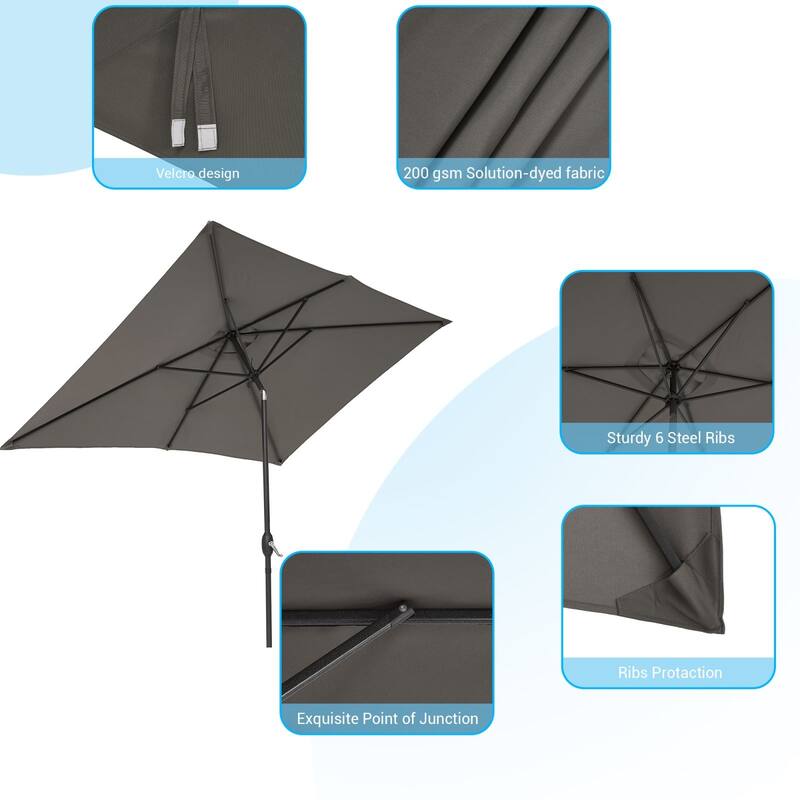 Bonosuki 10x6.5ft Rectangular Aluminum Patio Market Umbrella