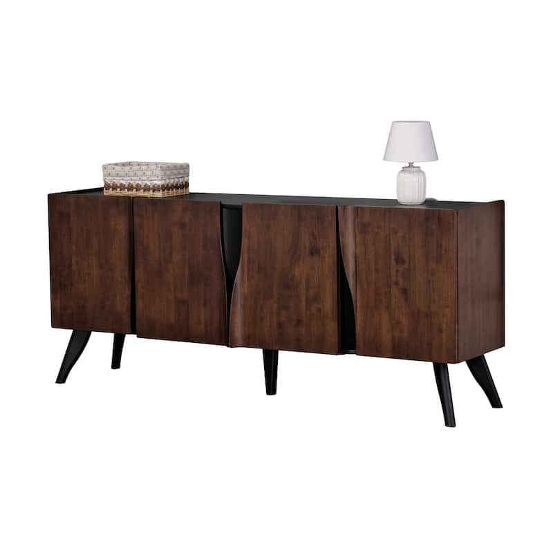 Furniture of America Abigail XI Mid-Century Modern Walnut Solid Wood 79-inch Dining Server with Shelves