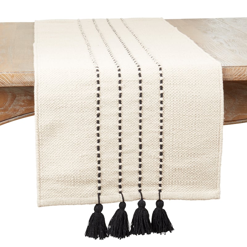 Stripe Tassel Design Table Runner - 16"x72" - Black/Natural - 16"x72"