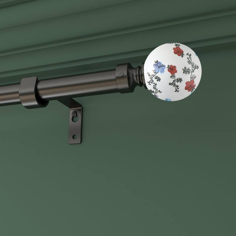 Acroma Adjustable Steel Single Curtain Rod with White Globe Ball Finial. - 48 to 84 inches.