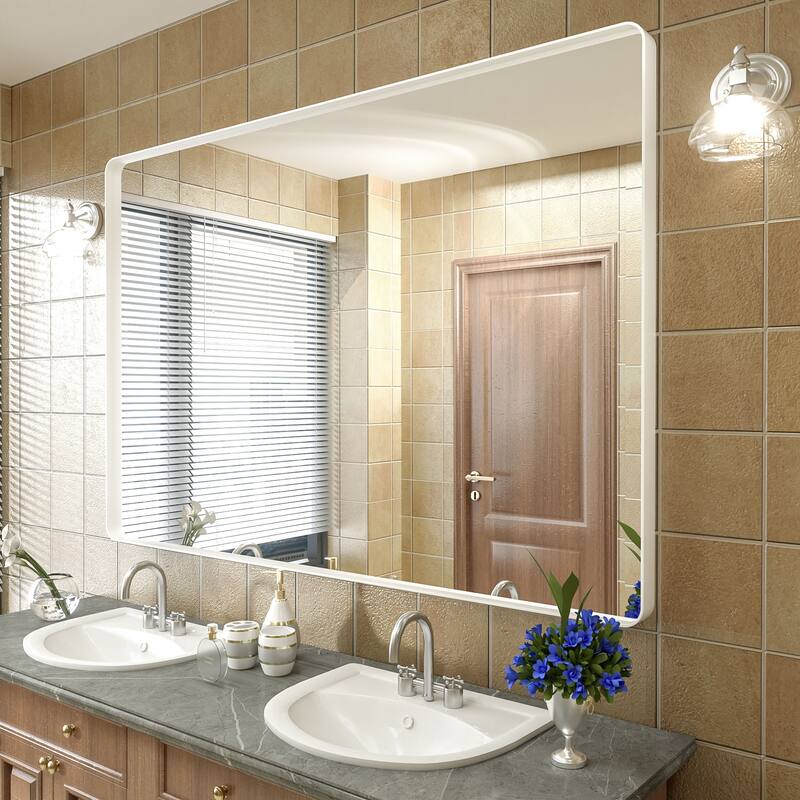 Modern Metal Frame Wall Mounted Bathroom Vanity Mirror - 60x40 - White