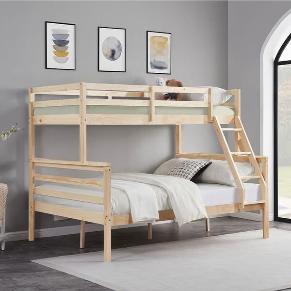 slide 2 of 43, Twin Over Full Bunk Bed,Solid Wood Frame,High Guardrail,Safe for Kids Natural