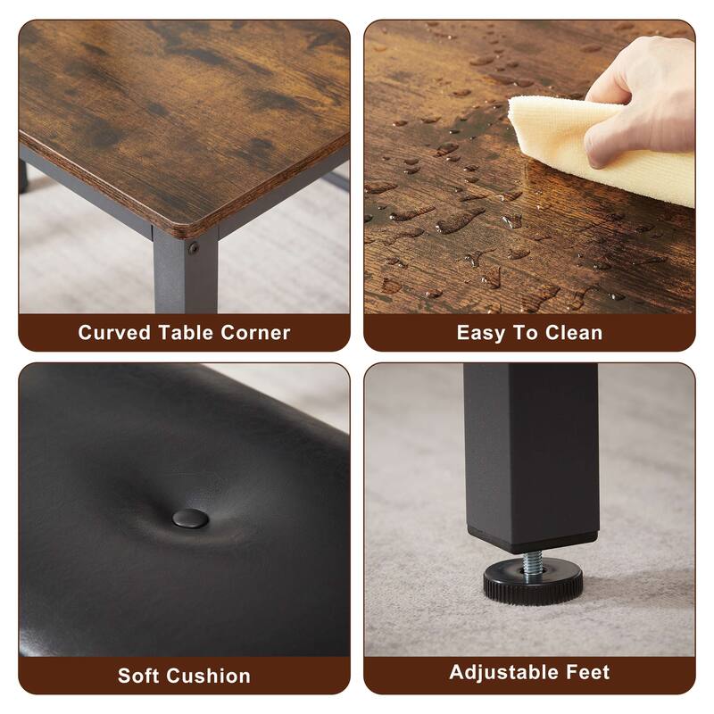 Dining Table Set, Bar Table with 2 Dining Benches, Kitchen Table Counter