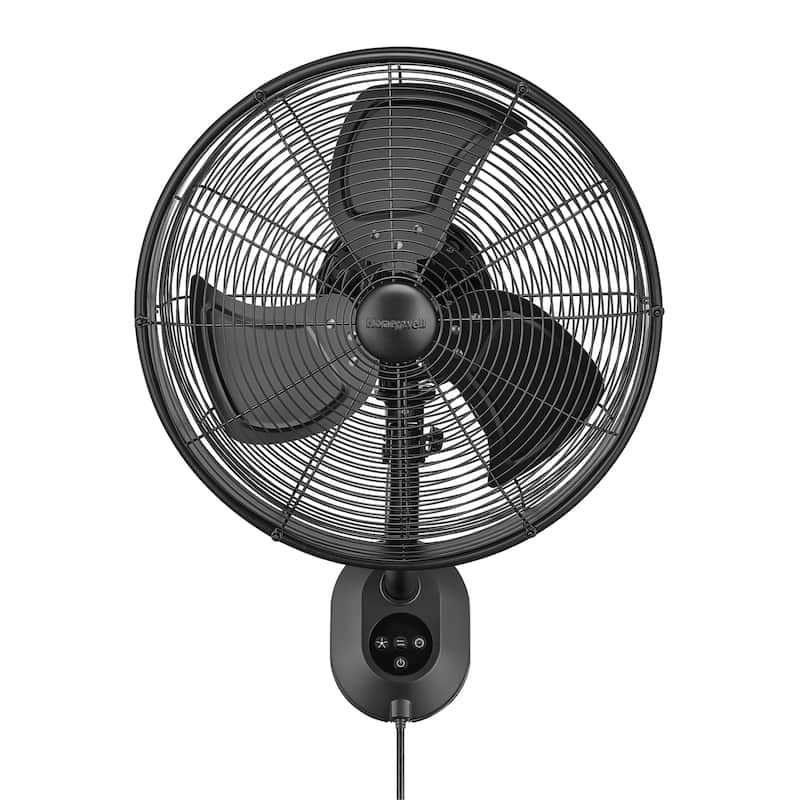18" Honeywell Matte Black Outdoor Wet-Rated Oscillating Wall Fan with Remote, 3-Speed AC Motor - 18 Inches