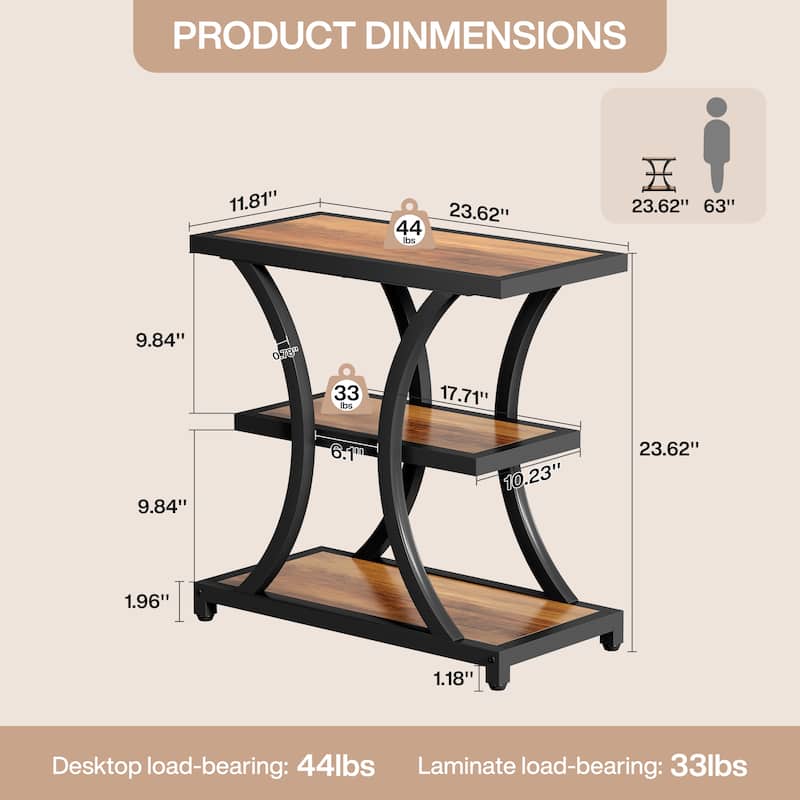 3-Tier Industrial Side Table with Geometric Metal Design