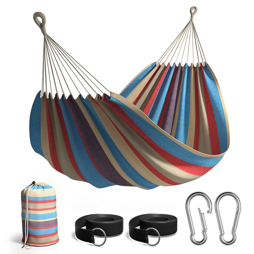 Brazilian Double Hammock for Indoor or Outdoor Spaces - Hanging Rope, Carrying Pouch Included