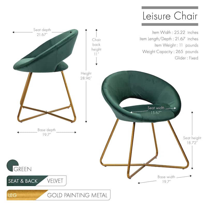 Porthos Home Reine Leisure Accent Chair, Velvet Upholstery, Gold Legs