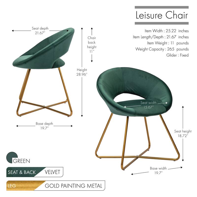 Porthos Home Reine Leisure Accent Chairs Set of 2, Velvet Upholstery, Gold Legs