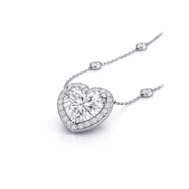 Auriya 14K Gold Lab Grown Heart-shaped Diamond Halo Pendant with Bezel Necklace 1.00 to 5.00 ct. tw. (F-G VS)