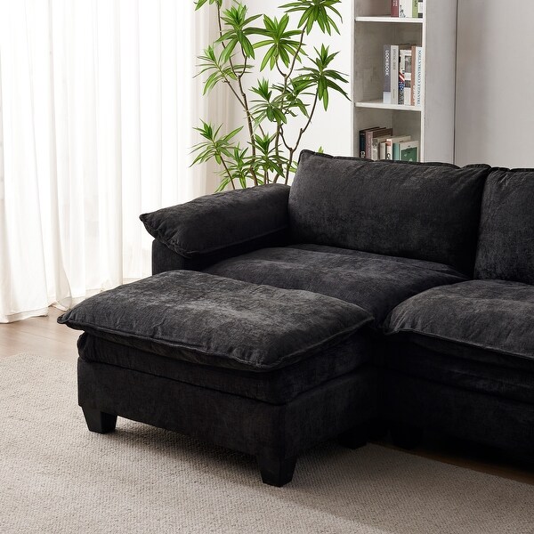 Living Room Furniture Sofa Luxury Couch with Ottoman Soft Chenille