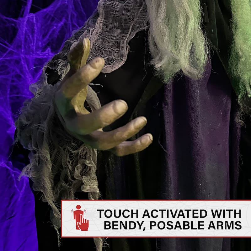 Haunted Hill Farm 6.9-Ft. Poseable Talking Witch with Red Eyes