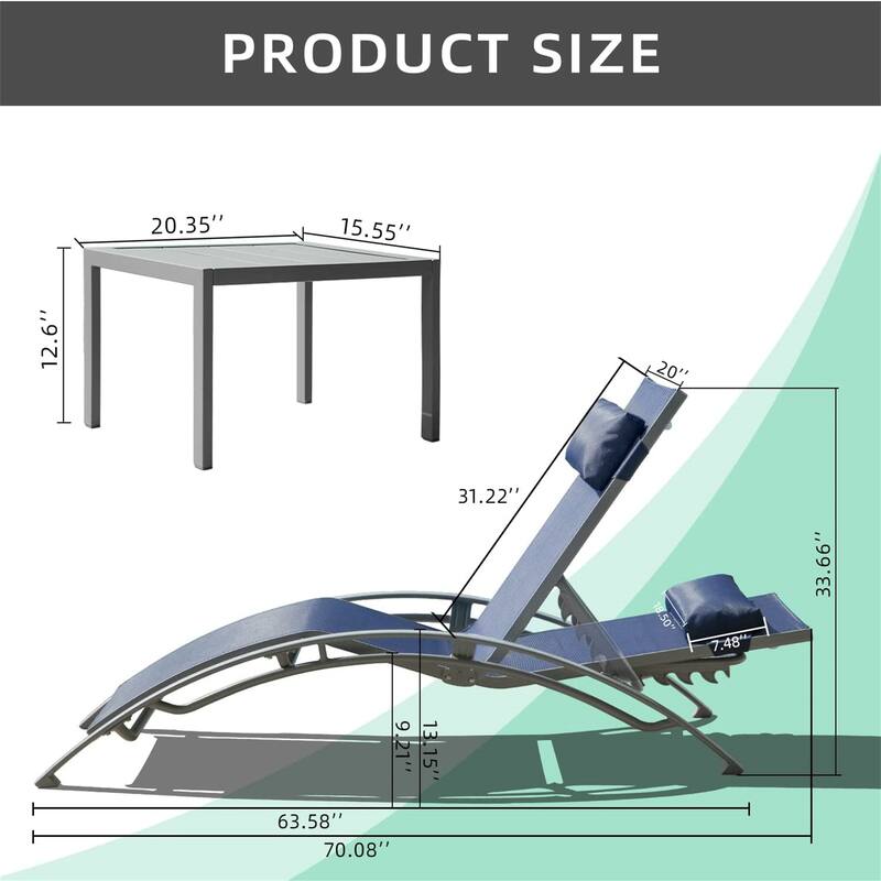 GDFStudio - Adrian Adjustable Aluminum Outdoor Pool Lounge Chair Set with Metal Side Table for All-Weather
