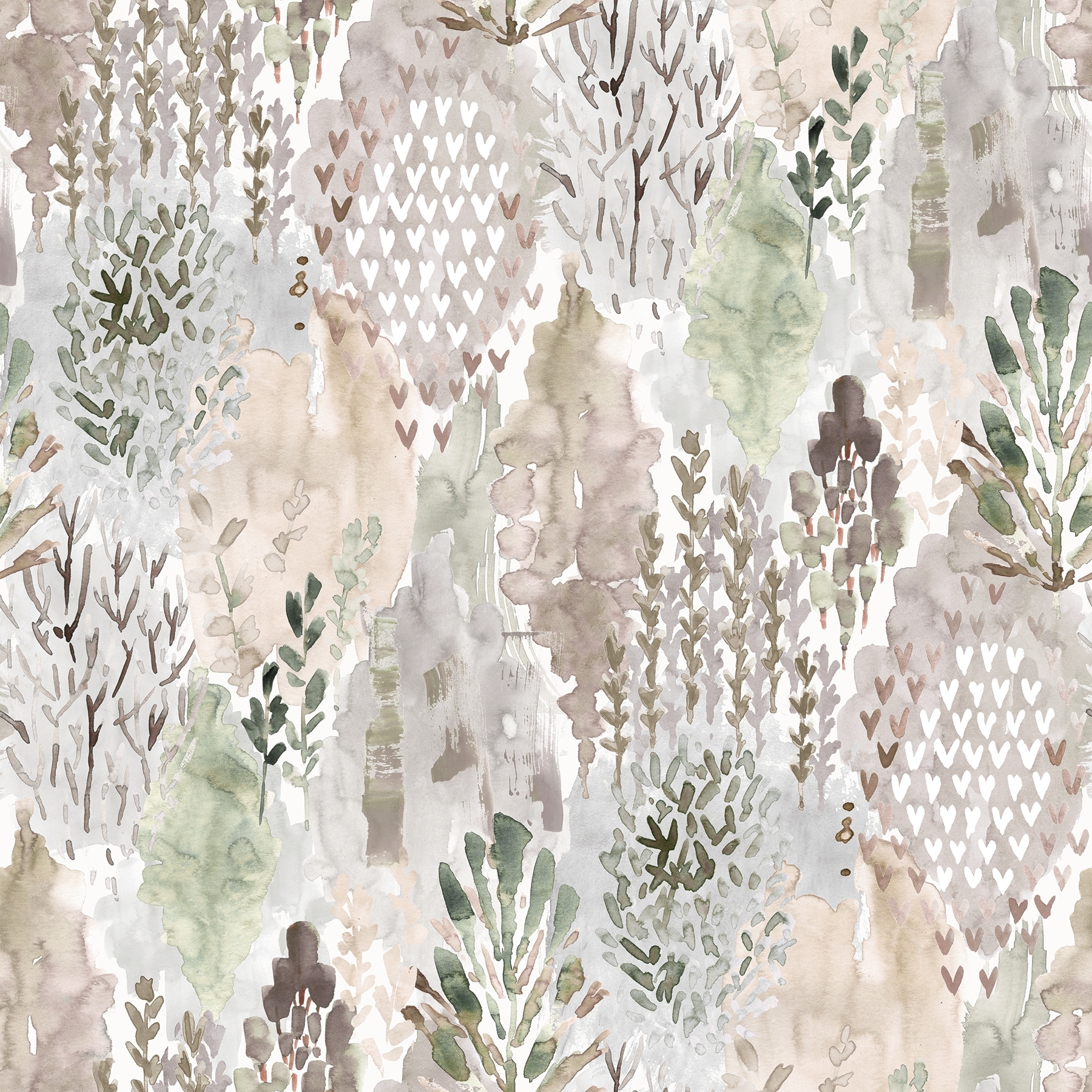 RoomMates Taupe Watercolor Tree Mosaic Peel and Stick Wallpaper