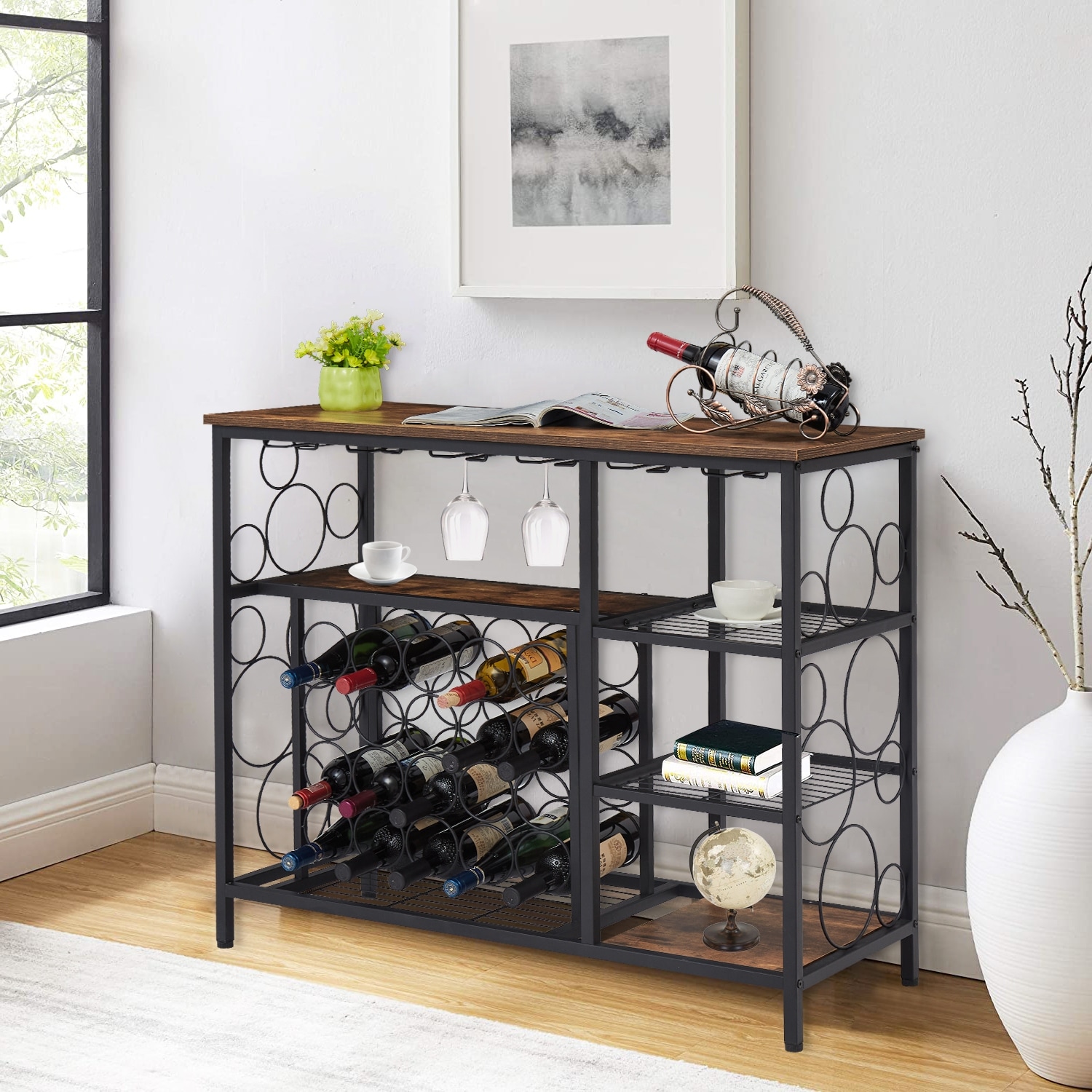 Rustic metal wine rack deals