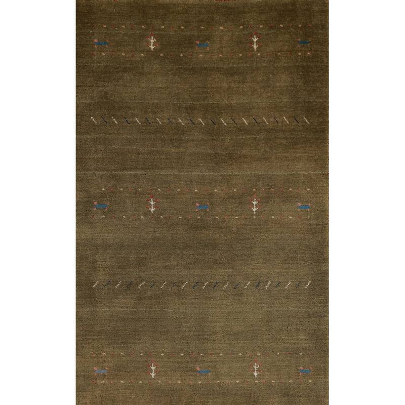 Hand Knotted Oriental 100% Wool Carpet Tribal Tribal Green Gabbeh Area Rug - 5' 3'' X 3' 0''