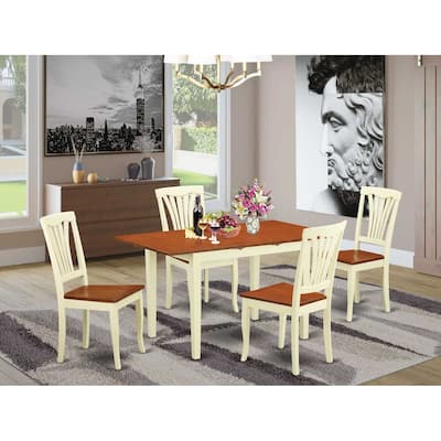 HomeStock 5-Piece Rectangle Buttermilk and Cherry Finish Solid Wood Top Dining table with 4-Chairs