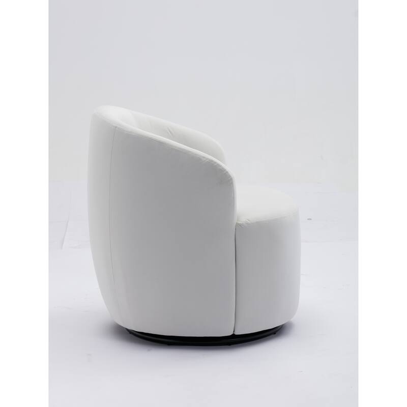 Modern Barrel Swivel Accent Chair with Metal Base, Round Velvet Upholstered Reading Chair w/ Curved Back for Living Room Bedroom