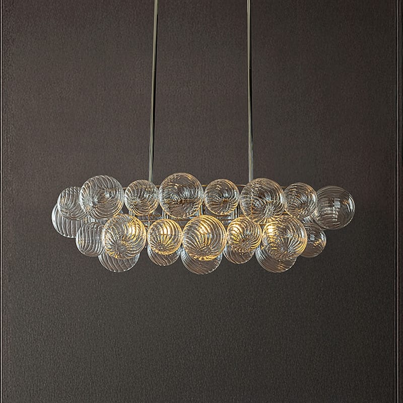 Glam 5-Light 43'' Modern Dining Room Chandelier with Hand-Blown Textured Clear Glass Globes and Chrome Finish - W43''