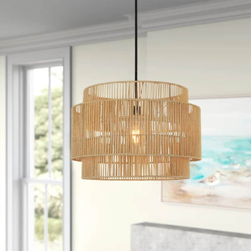 1-Light Rattan Chandelier Hand-Woven Pendant Light