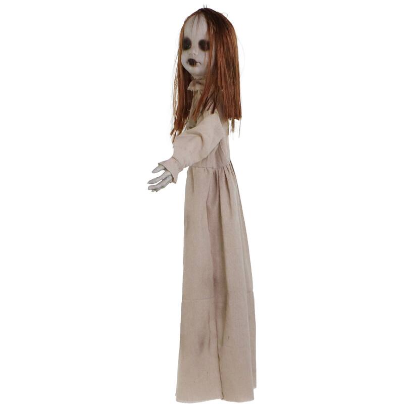 Haunted Hill Farm Blythe the Floating, Talking Zombie Girl Animatronic with Blue Chest Light for Hanging Halloween Decoration