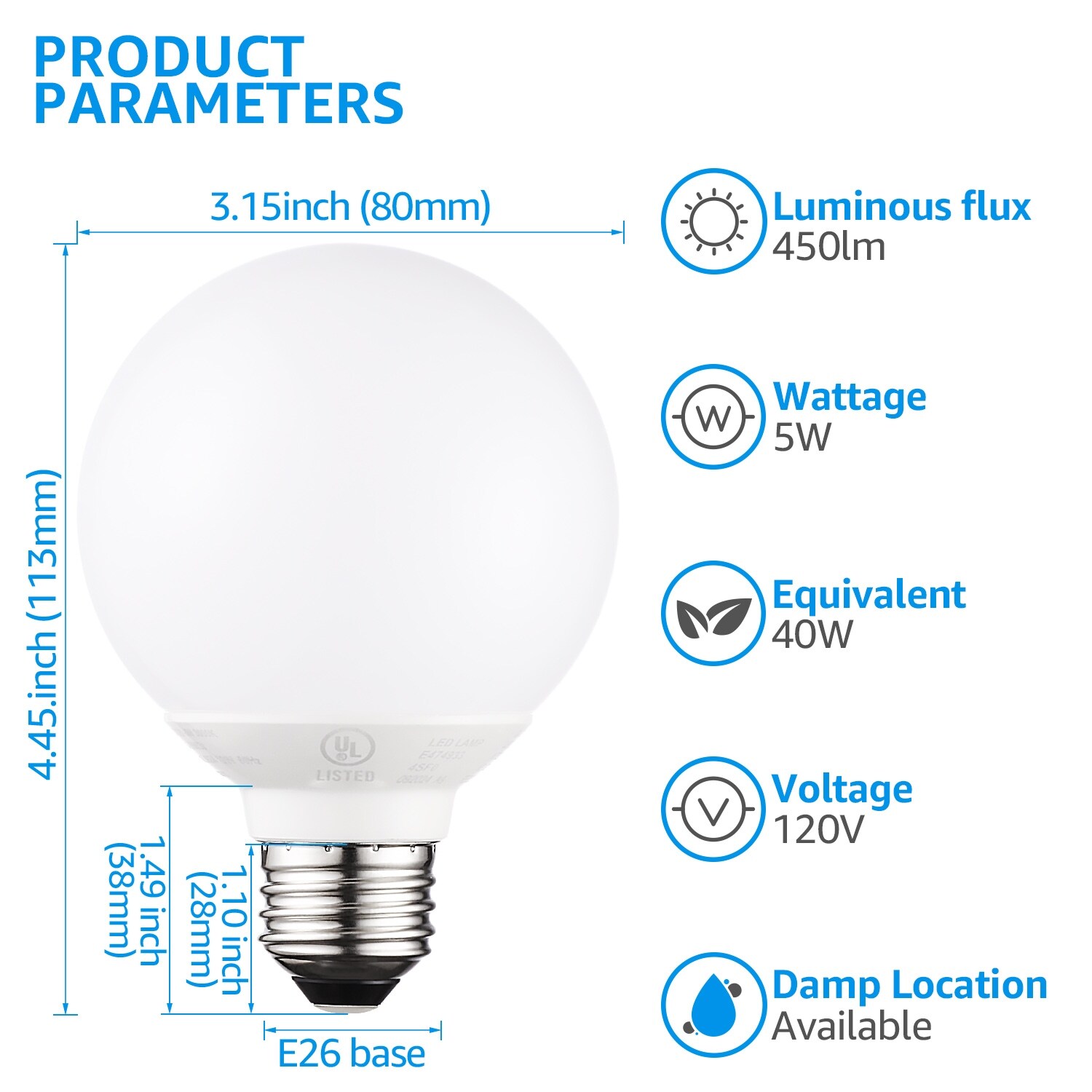 Vanity Globe Light Bulbs G25 LED for Bathroom Mirror Decorative, image size:1500x1500