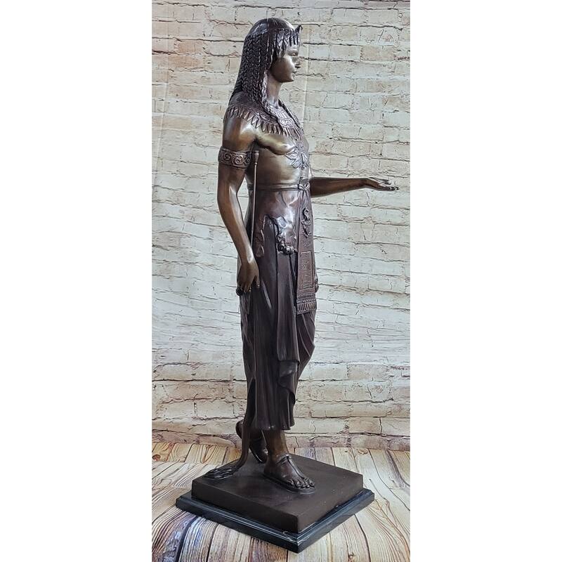 Egyptian Prince Pharaoh Bronze Statue Sculpture Figure W/ Outstretched Hand 35 Inches X 11 Inches