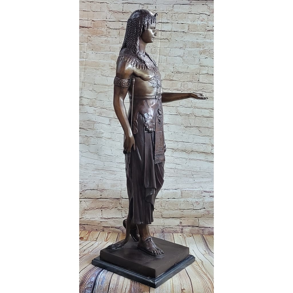 Egyptian Prince Pharaoh Bronze Statue Sculpture Figure W/ Outstretched Hand 35 Inches X 11 Inches