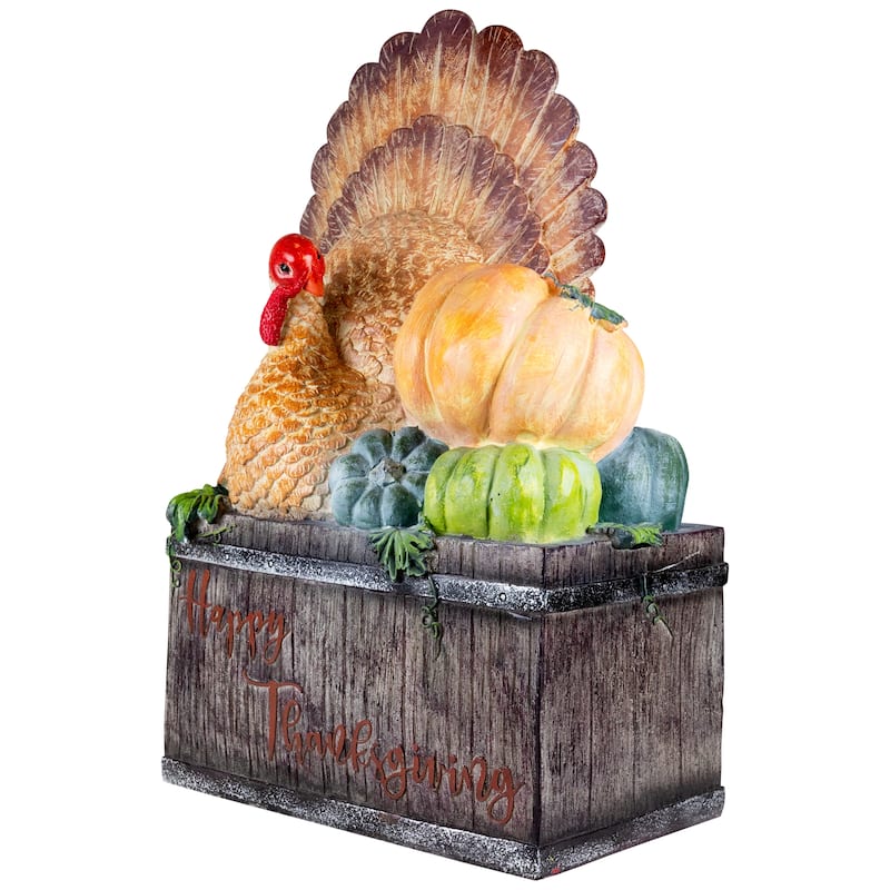 Happy Thanksgiving Turkey and Pumpkins Box Figure - 20.25"