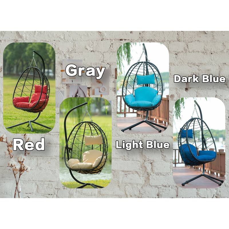 Wicker Hanging Egg Chair with Stand for Home Balcony - 77