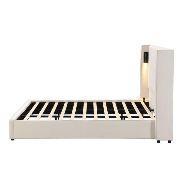 Christopher Knight Home- Cassie Upholstered Bed Frame with Reading Lamp & USB Port