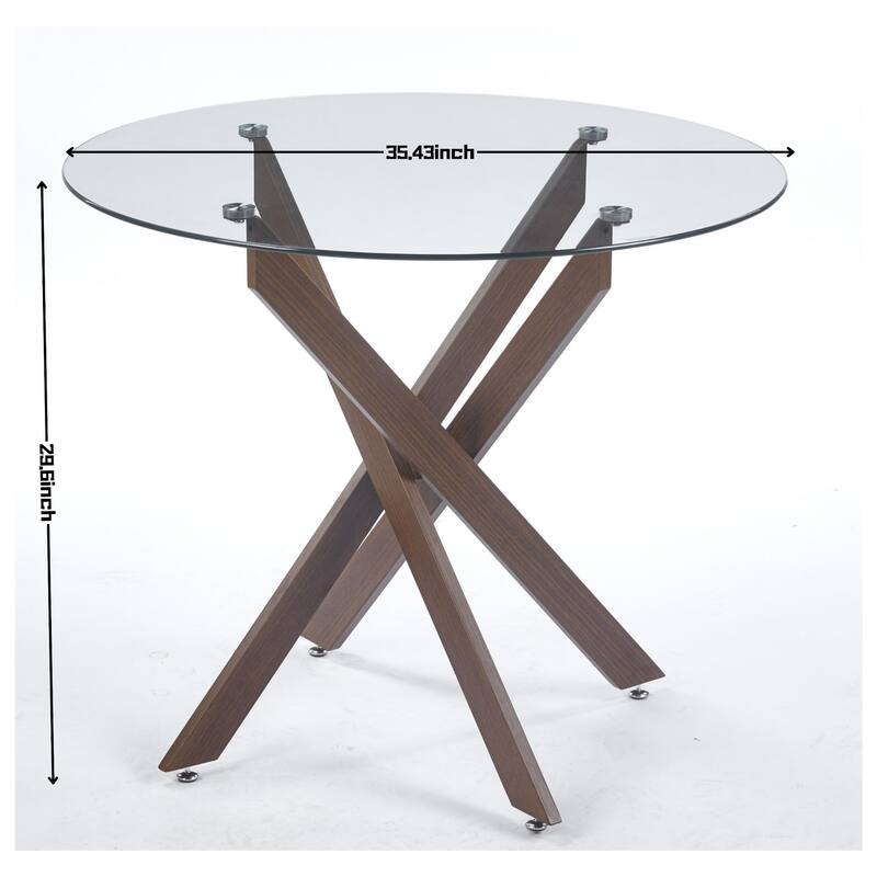 Round Glass Dining Table for 4-Person, Kitchen Table with Tempered Glass Top & Cross Metal Legs, Leisure Table for Small Places