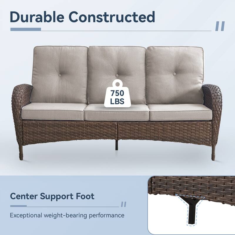 Gymojoy 3-Seat Outdoor Wicker Sofa with Professional Outdoor Cushions