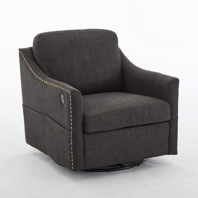 Modern Fabric Accent Swivel Chair with USB Ports, Set of 1 - Charcoal