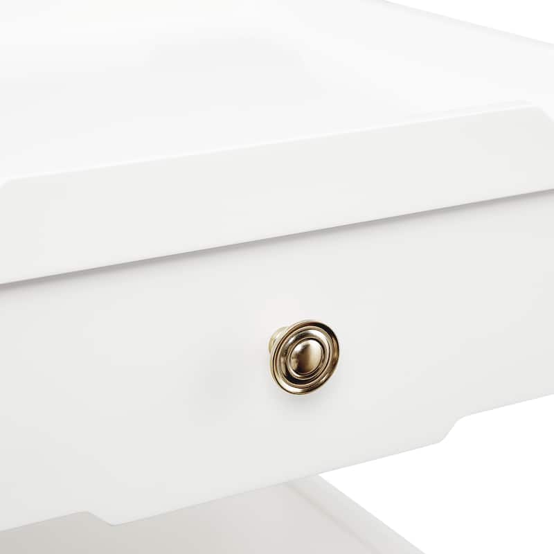 Mid Century Nightstand with Drawer and Lower Shelf Tapered Legs