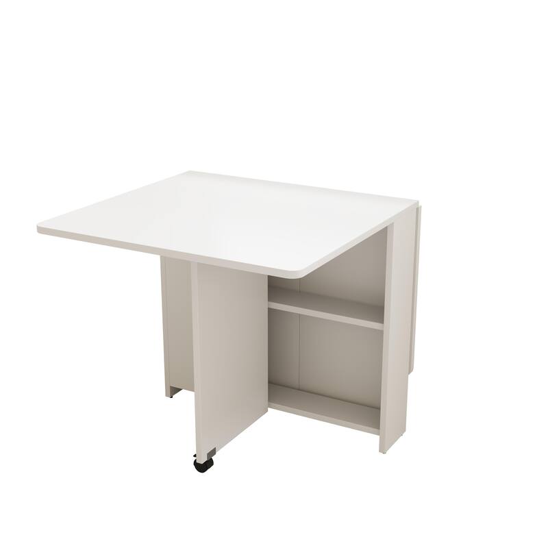 Roomfitters Foldable Dining Table with Drop Leaf, Space Saving Kitchen Table for Small Homes and Compact Rooms, White