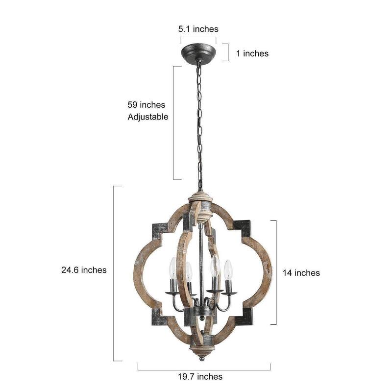 Modern Farmhouse 3/4-Light Wood Lantern Chandelier for Dining Room Foyer