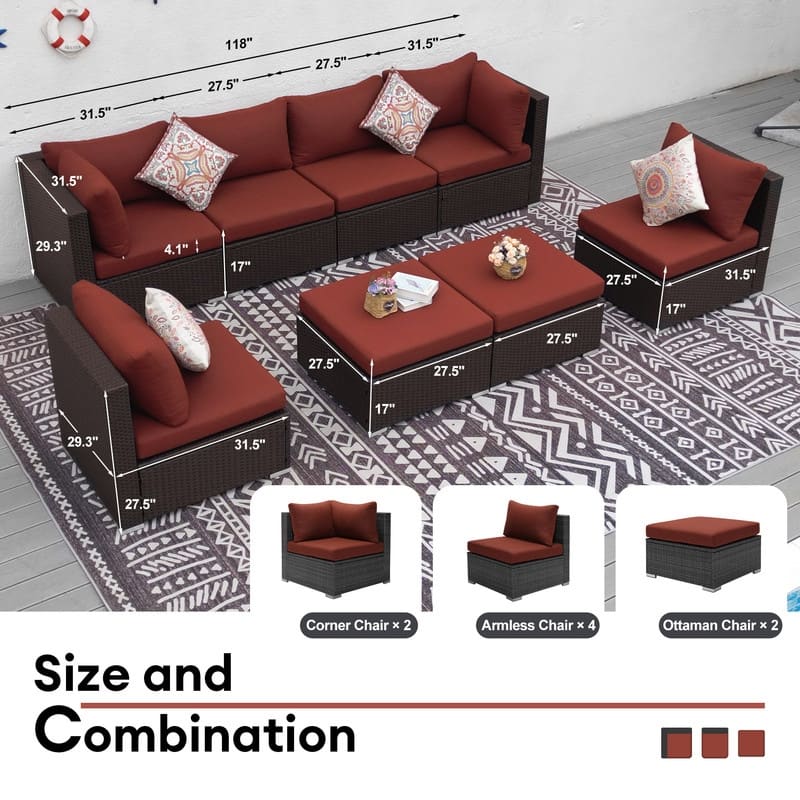 FINCATI Outdoor Wicker Patio Furniture Conversation Sectional Sofa Set