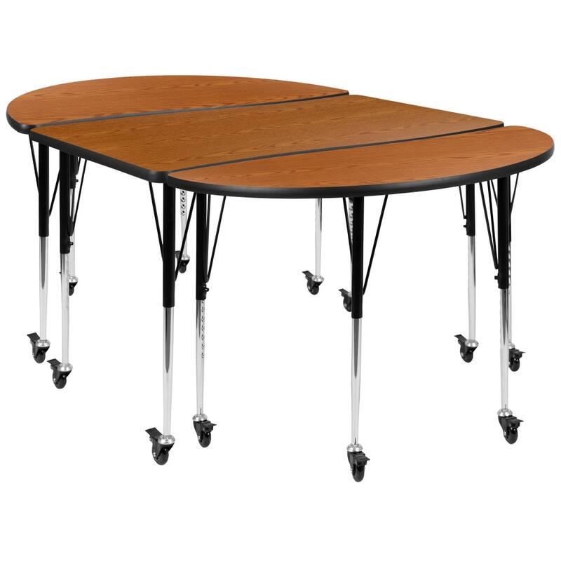 3 Mobile Piece 76" Oval Wave Flexible Grey Adjustable Activity Table Set