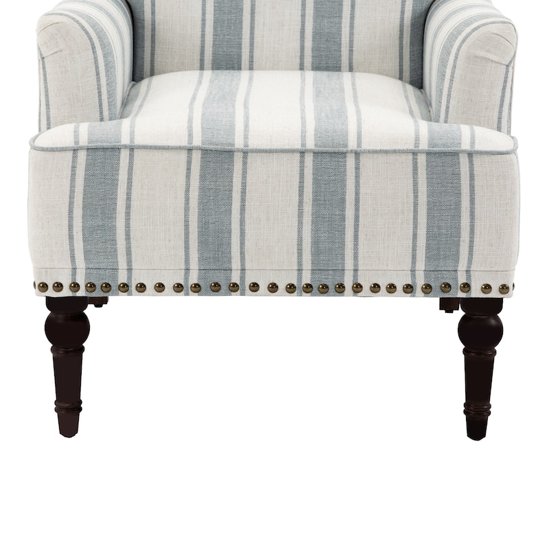 2 Set Linen Upholstered Armchairs Nailhead Trim Accent Chairs with Wooden Legs