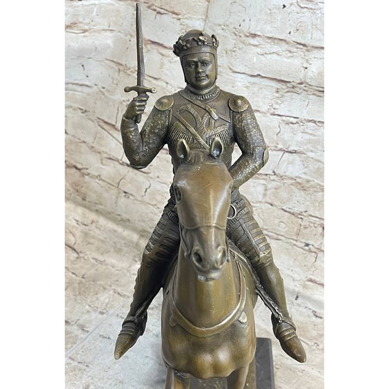 Medieval European Warrior King Arthur On Horseback Bronze Statue Sculpture 16 Inches X 10 Inches